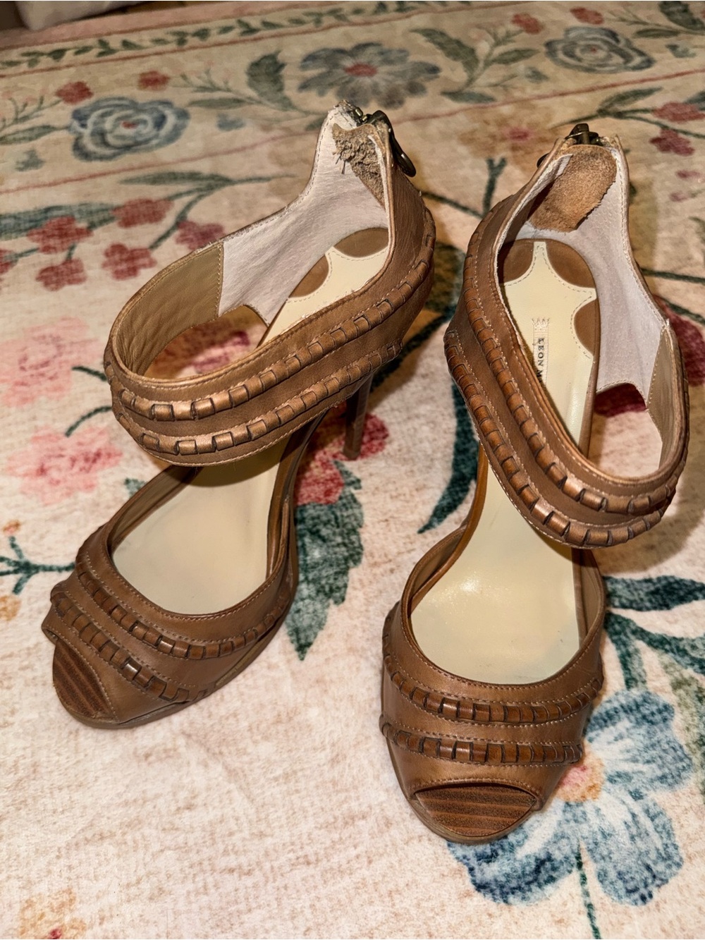 Leon Max braided leather stiletto platform sandals
